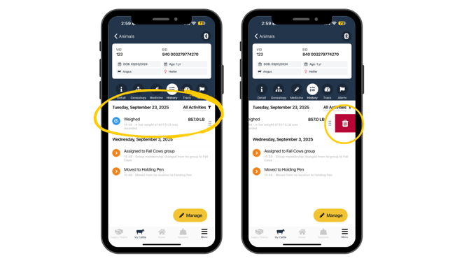Log activity - mobile delete